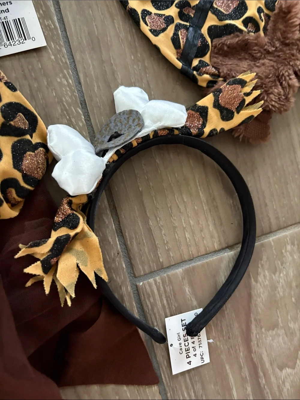 Girls' Cave girl Leopard Print Caveman Costume set headband and leg warmers NEW